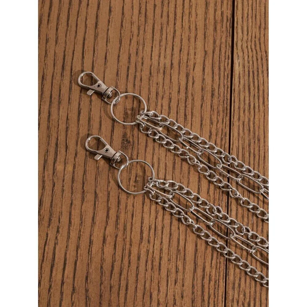 Gothic Layered Silver-tone Spike Chain Wallet Belt Punk Accessories for Men Wome
